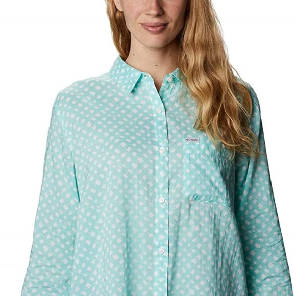 🆕Columbia Women's Slack Water Woven LS Shirt, Gulf Stream Lattice Print, NWT - Picture 1 of 5